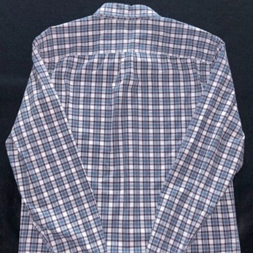 Abercrombie & Fitch Shirt Mens M Blue Striped Check Long Sleeve Button Down LOGO - Picture 4 of 4